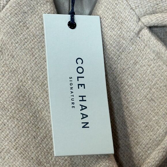 Cole Haan Oversize Belted Basket Weave Wool Wrap Peacoat Oatmeal Women's 10 NWT - Picture 11 of 16